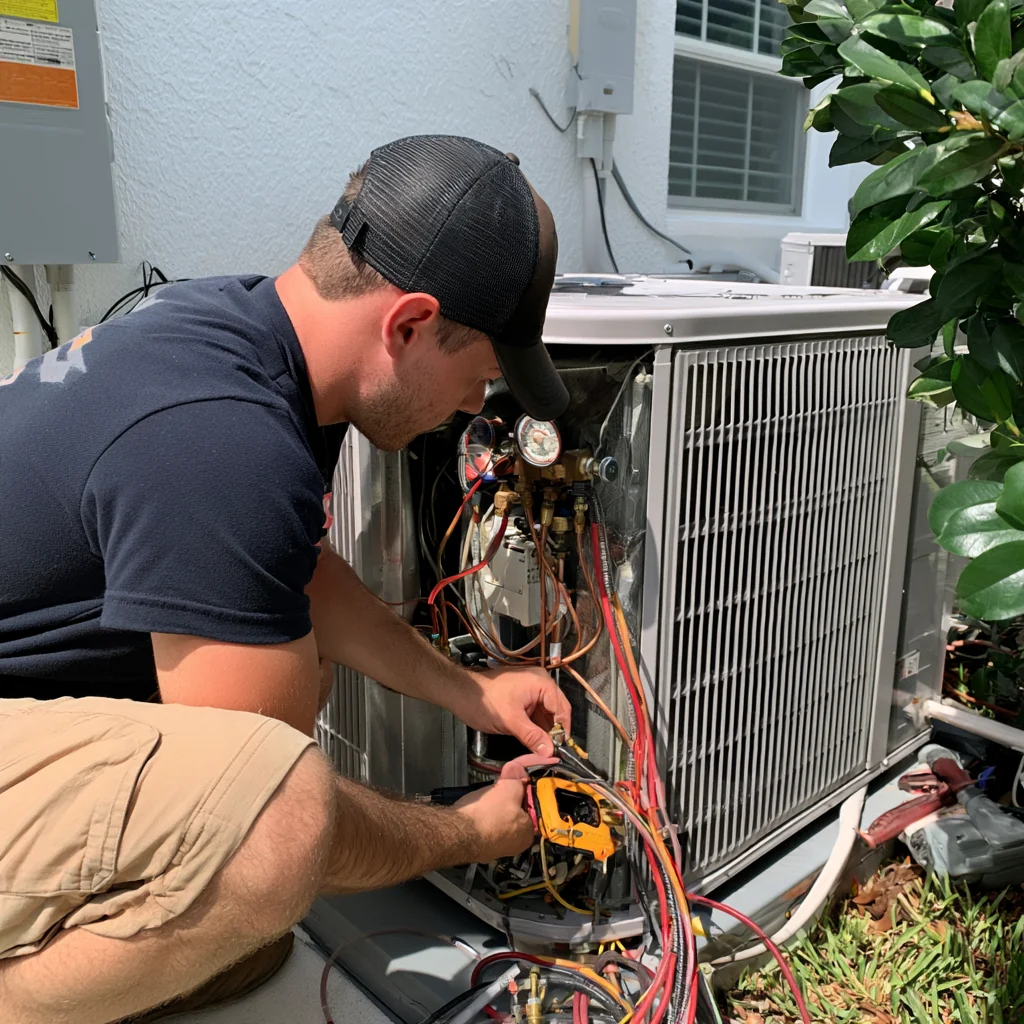 Testing outdoor HVAC electrical components with a multimeter
